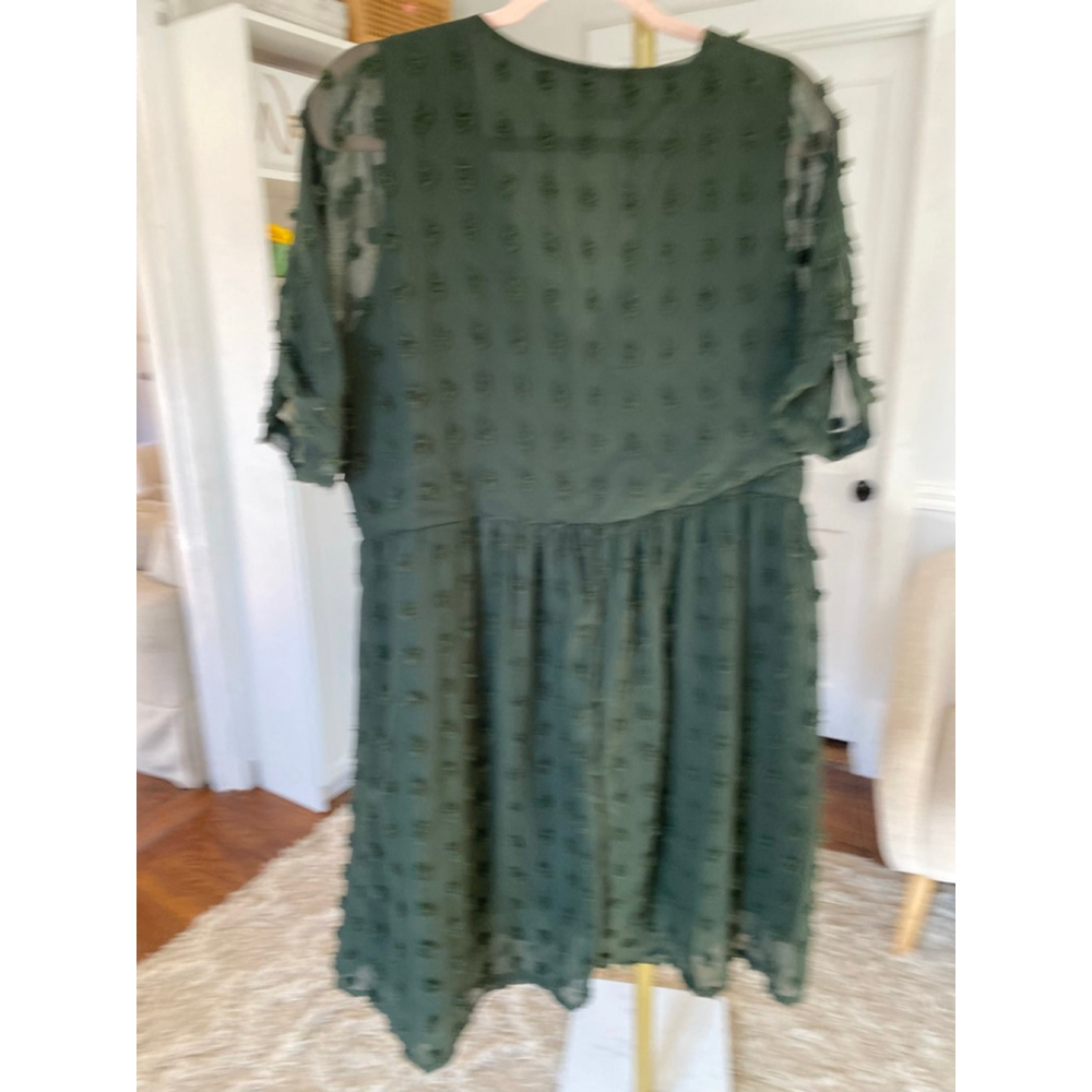 Kirundo Green Swiss Dot Chiffon Mini Dress Romantic Summer Wedding Guest Elegant - Picture 3 of 7